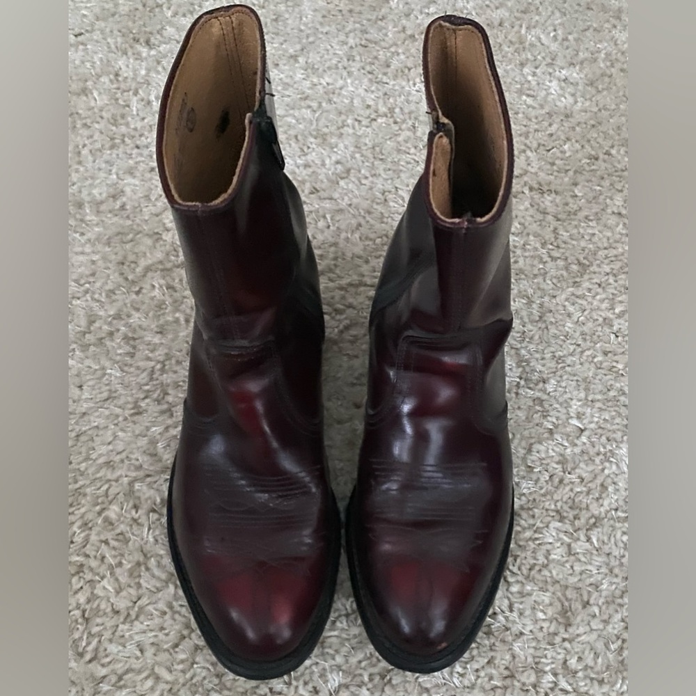 UFCW Cherry Red Leather Western Style Side Zipper Boots